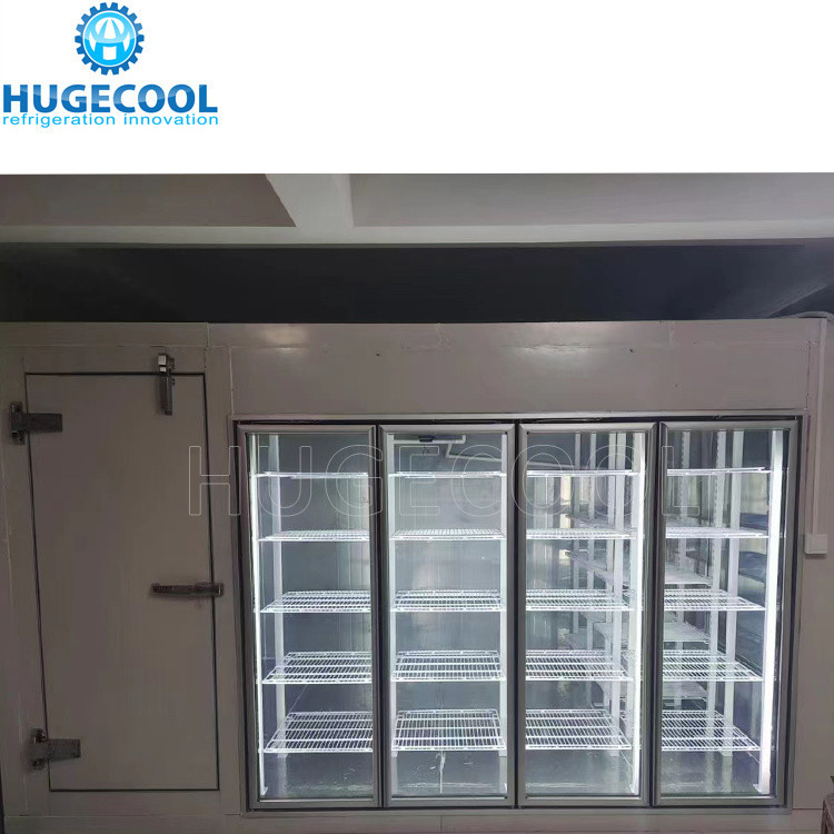 Supermarket Glass Door Walk in Display Cooler Fridge Cold Room with Freon Refrigerant